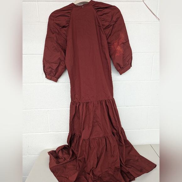 Rtr sz0 Hugo BOSS Depera Tiered Midi Dress rusty red orange long loose flowly - Picture 5 of 12